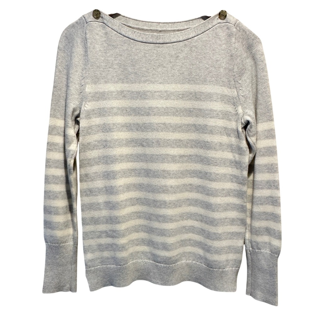 J. Crew Striped Boatneck Sweater Womens M Gray White Cotton Preppy Lightweight